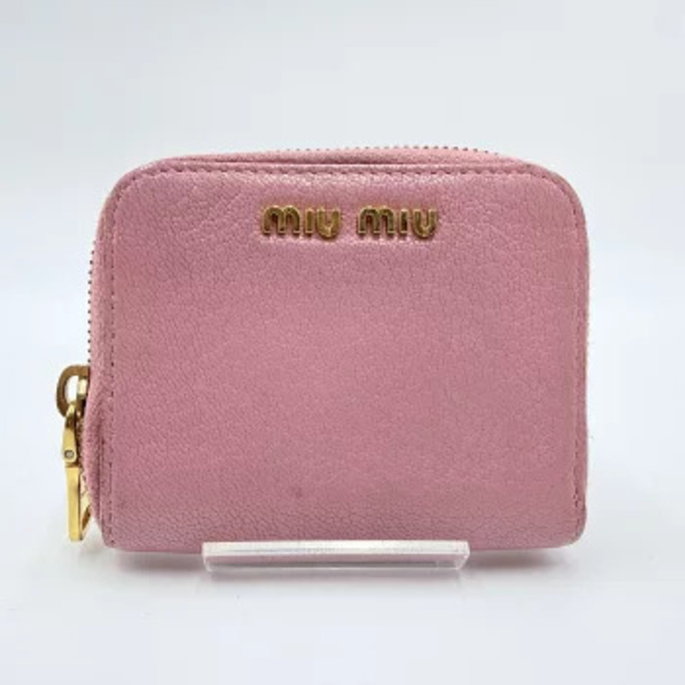 Miu Miu Madras Coin Round Leather Coin Wallet Pink